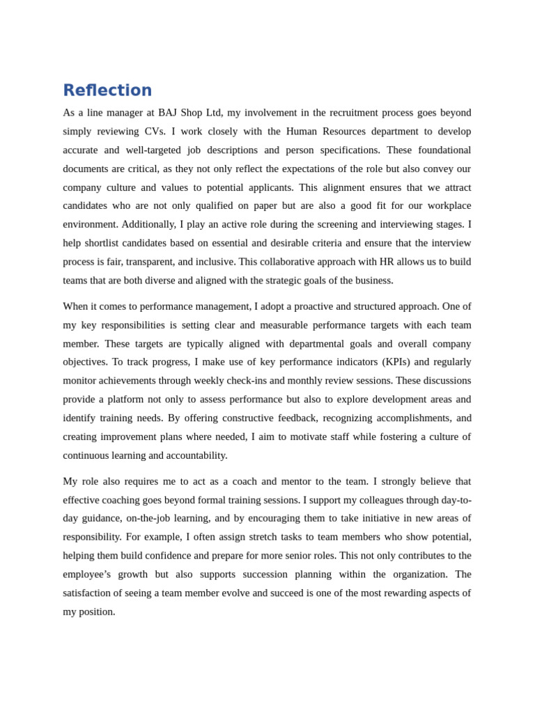 HRM Reflection 1 by Ayesha | PDF | Human Resource Management ...