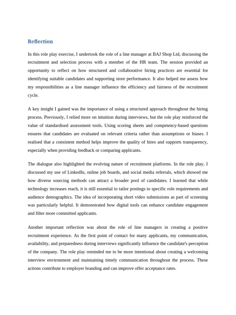 HRM Reflection 6 by Ayesha | PDF | Recruitment | Human Resource Management