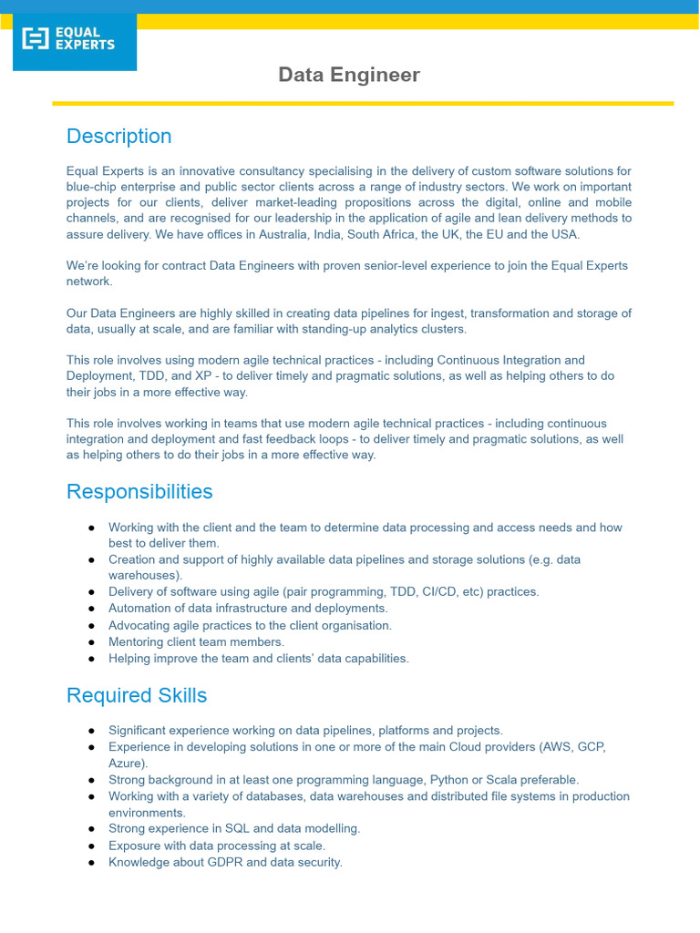 Contract Data Engineer Opportunities | PDF | Agile Software Development ...