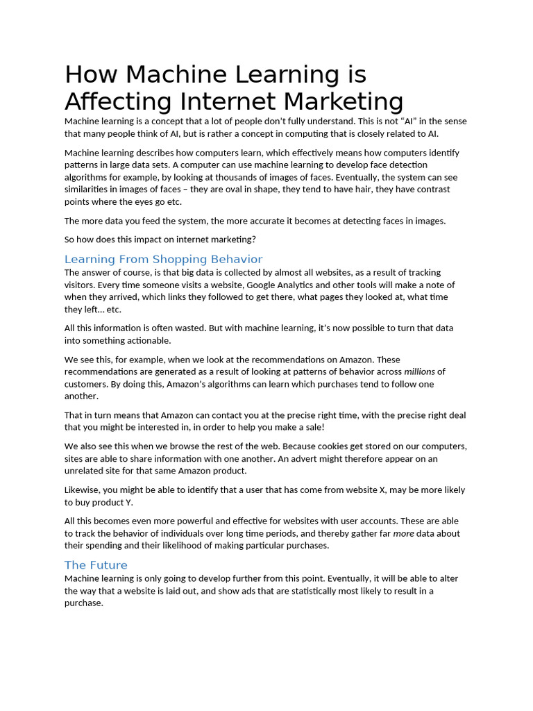 How Machine Learning Is Affecting Internet Marketing | PDF | Machine ...