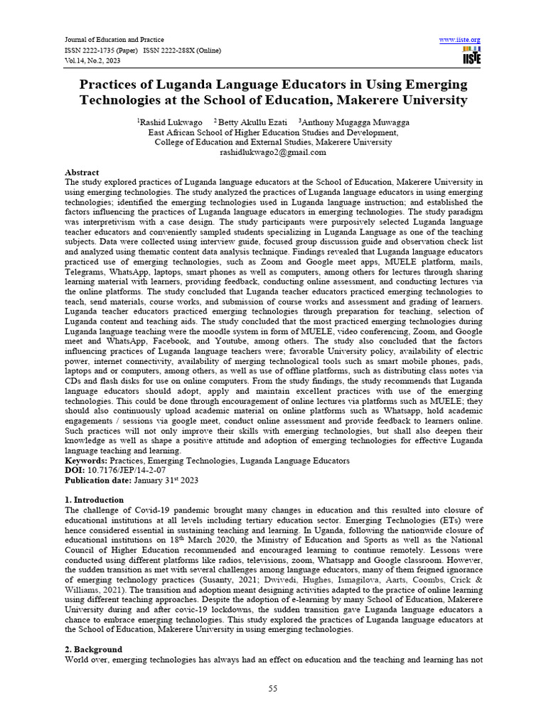 Luganda Educators' Use of Emerging Tech | PDF | Educational Technology ...