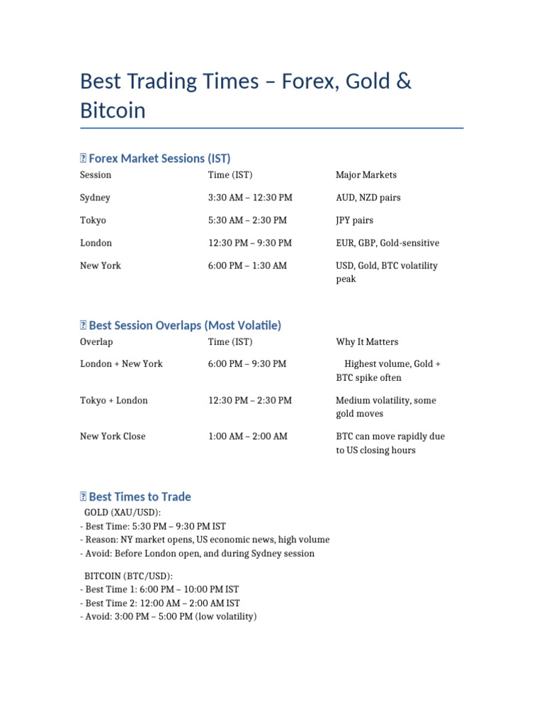 Best Trading Times Gold BTC Forex | PDF