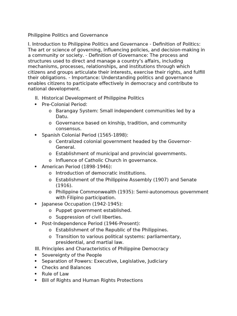 Philippine Politics and Governance Overview | PDF | Democracy ...