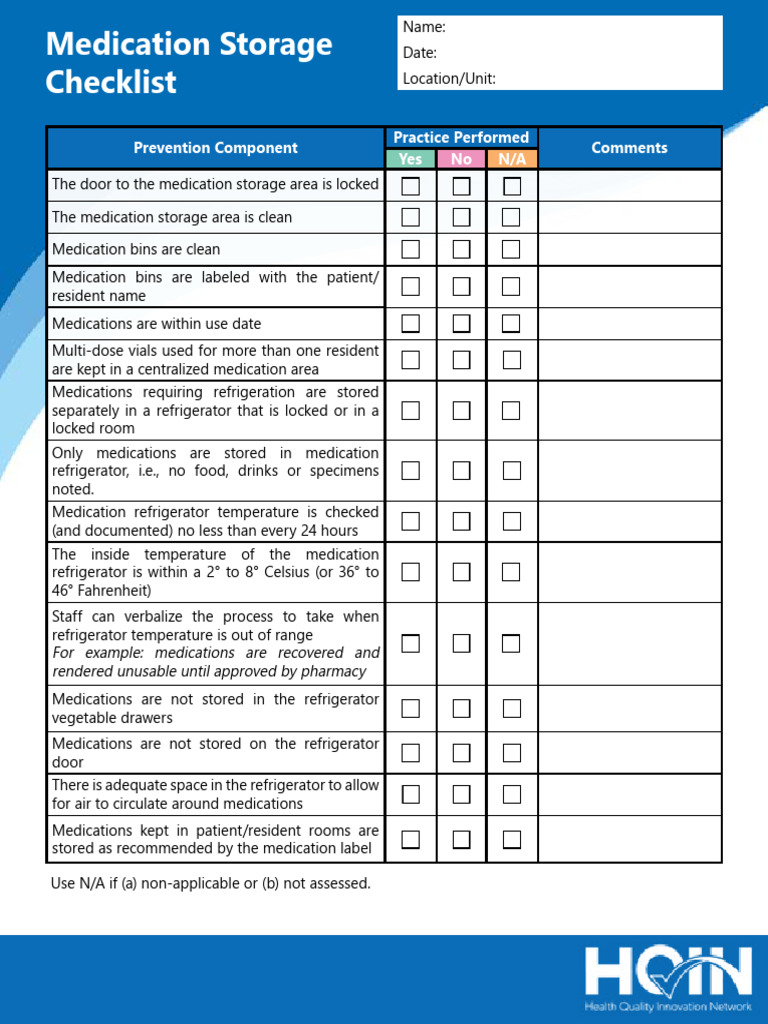 Medication Storage Inspection Checklist | PDF