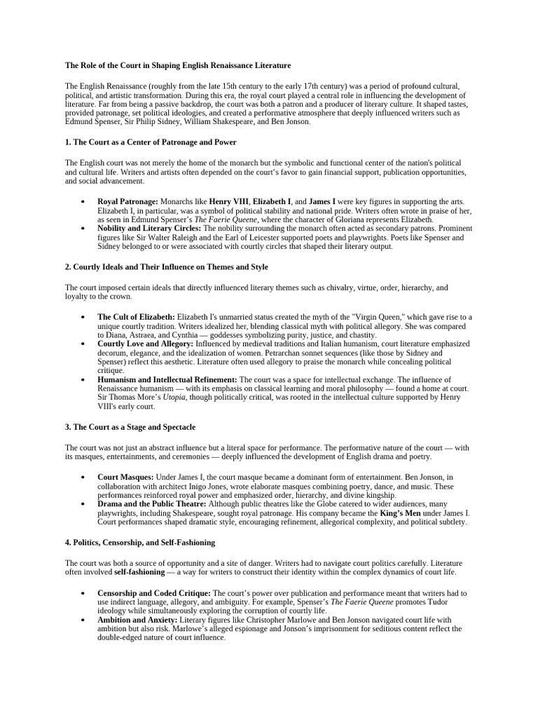 Court Influence on English Renaissance Literature | PDF | Edmund ...