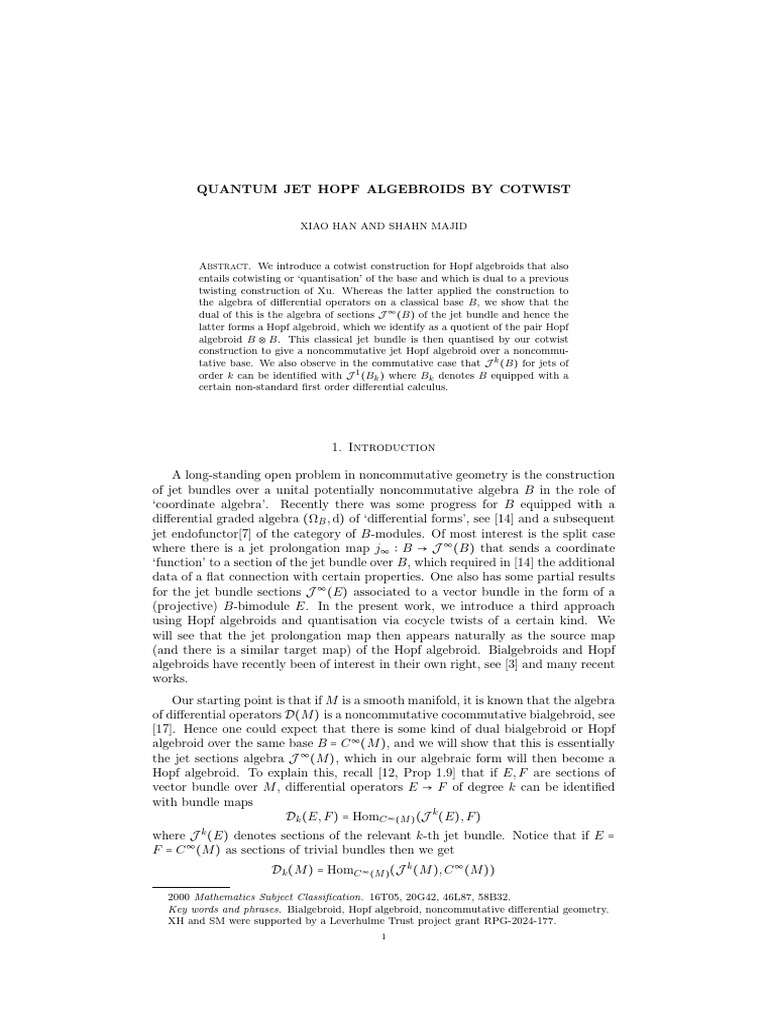 Quantum Jet Hopf Algebroids by Cotwist | PDF | Jet (Mathematics ...