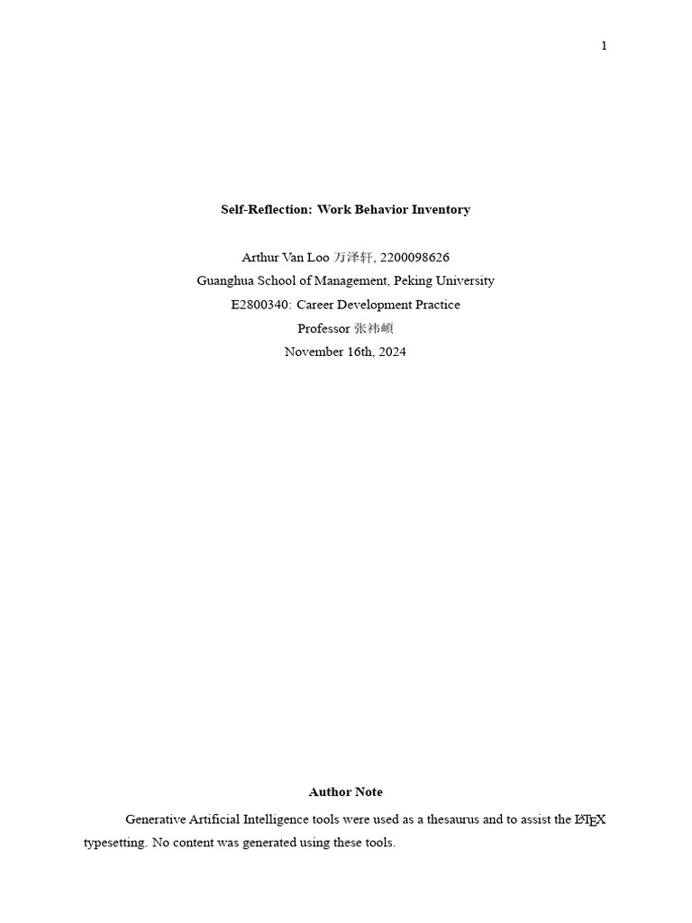 Work Behavior Inventory Insights | PDF | Leadership | Self Efficacy
