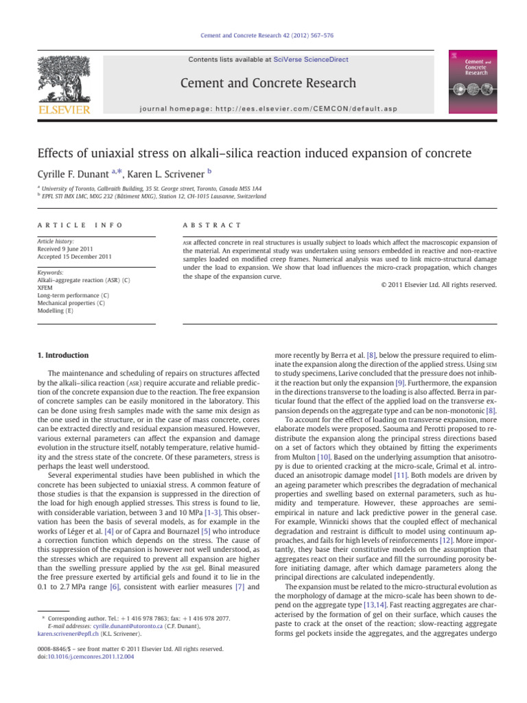 Uniaxial Stress Impact on ASR in Concrete | PDF | Deformation ...