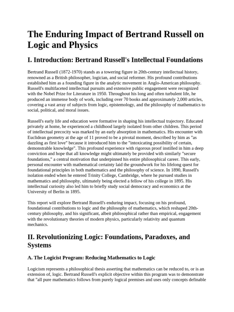 Russell's Influence on Logic and Physics | PDF | Mathematical Logic ...