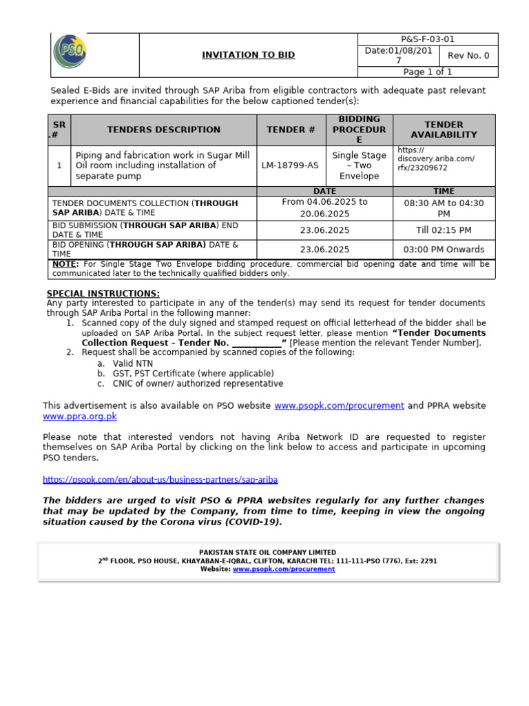 Invitation to Bid: Piping Work Tender | PDF