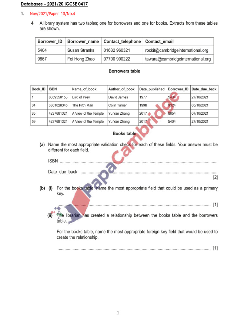 2021 - 20 Databases IGCSE 0417 | PDF
