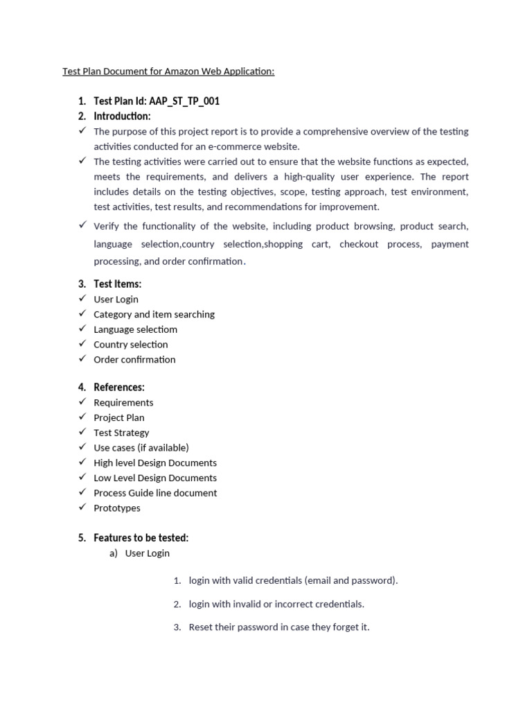 TEST PLAN For AMAZON - Project - Katalon | PDF | Websites | Password