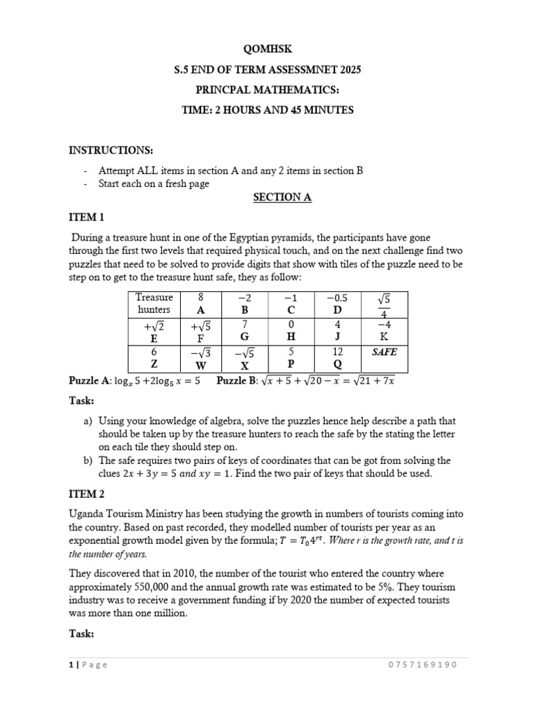 S5 Mathematics Assessment 2025 | PDF | Mathematics