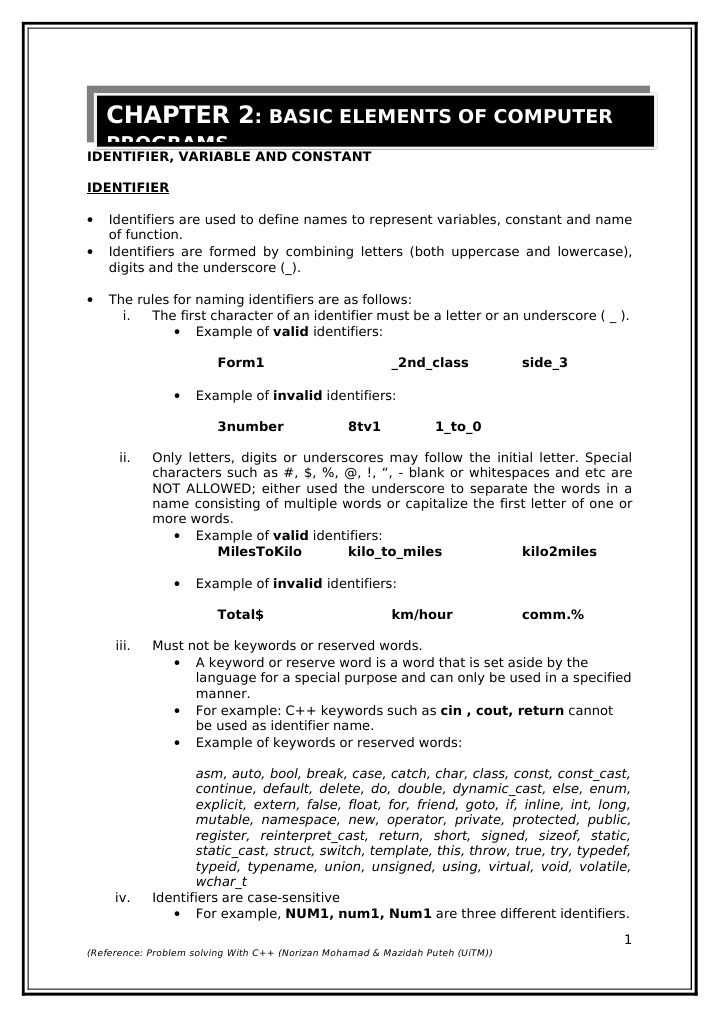 CSC128 Chapter 2 - Basic Elements of Computer Programs | PDF | Data ...