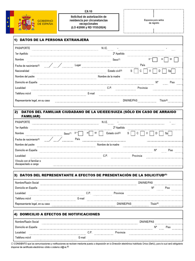Solicitud Modelo EX-10 Extranjería | PDF