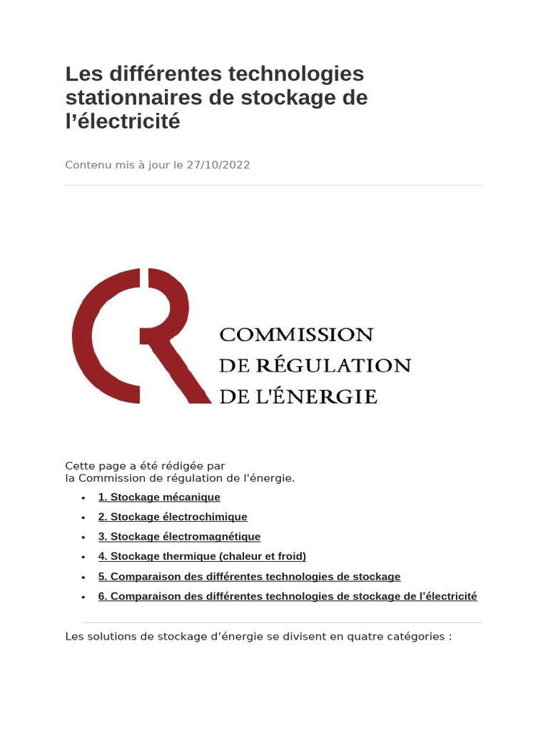 Technologies de stockage d'électricité | PDF | Stockage de l'énergie ...