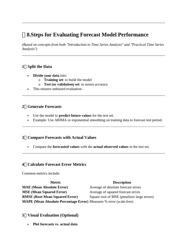 Evaluate Forecast Model Performance Steps | PDF | Forecasting | Errors ...