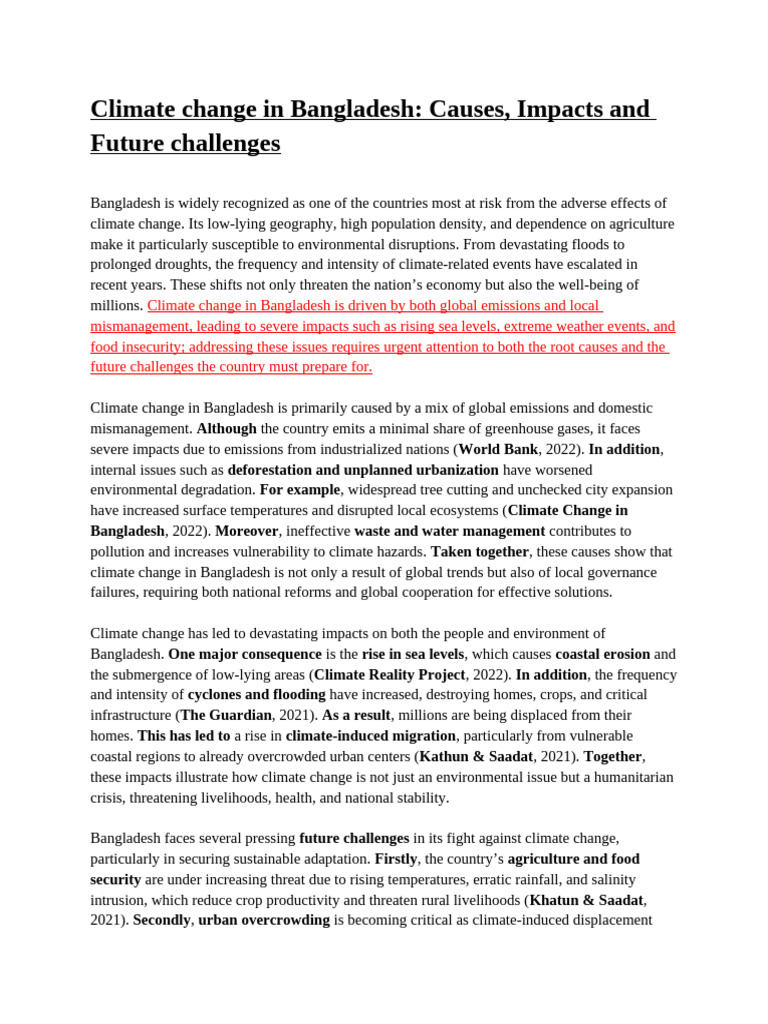 Climate Change Challenges in Bangladesh | PDF | Climate Change ...