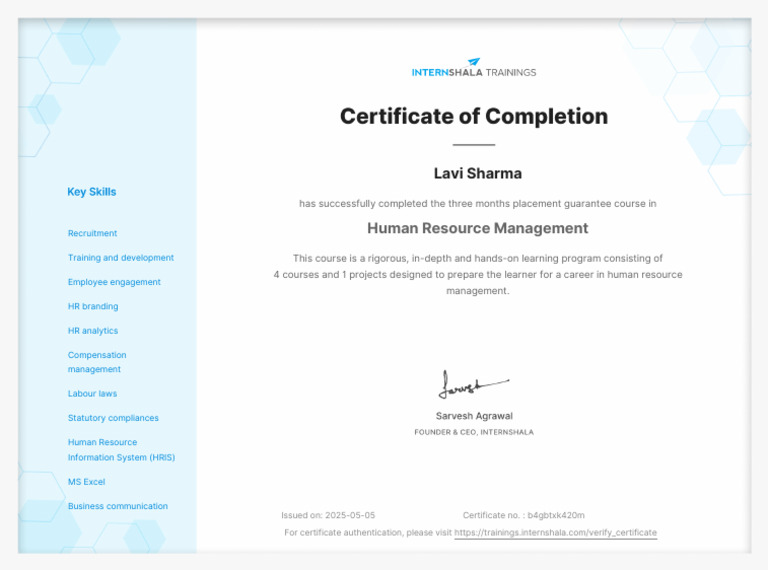 Human Resource Management - Certificate of Completion | PDF