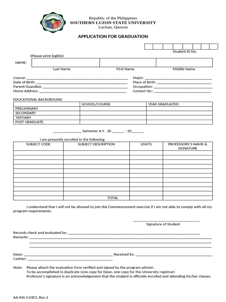 Application For Graduation 1 | PDF
