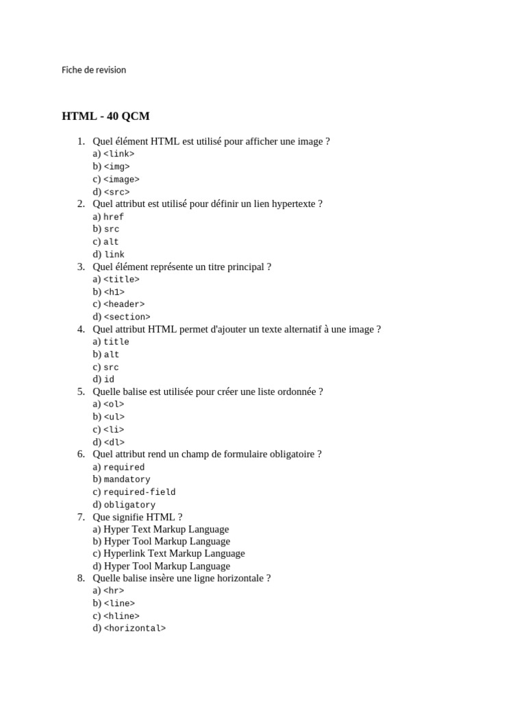 QCM HTML, CSS et JavaScript | PDF | Html | Langage de balisage