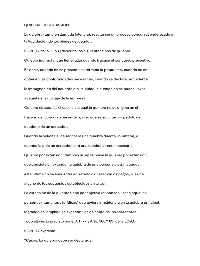 Tipos de Quiebra y Proceso Concursal | PDF | Bancarrota | Liquidación