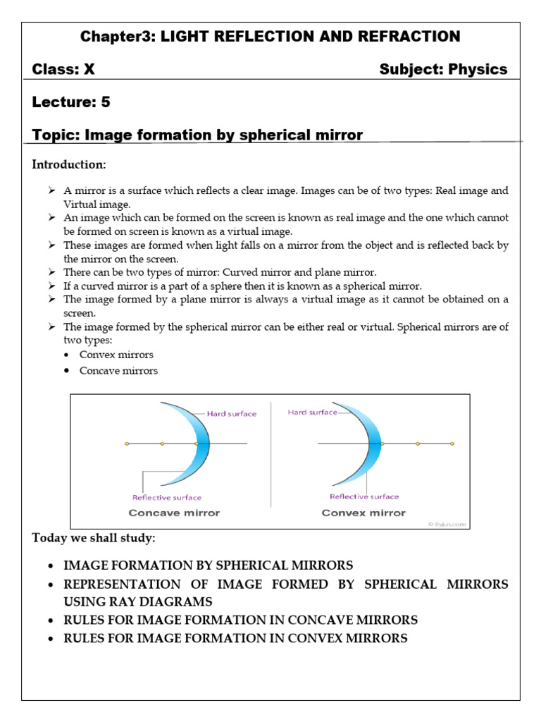 Class-X-Cha 3 - Lecture 2 - Image Formation by Spherical Mirrors | PDF ...