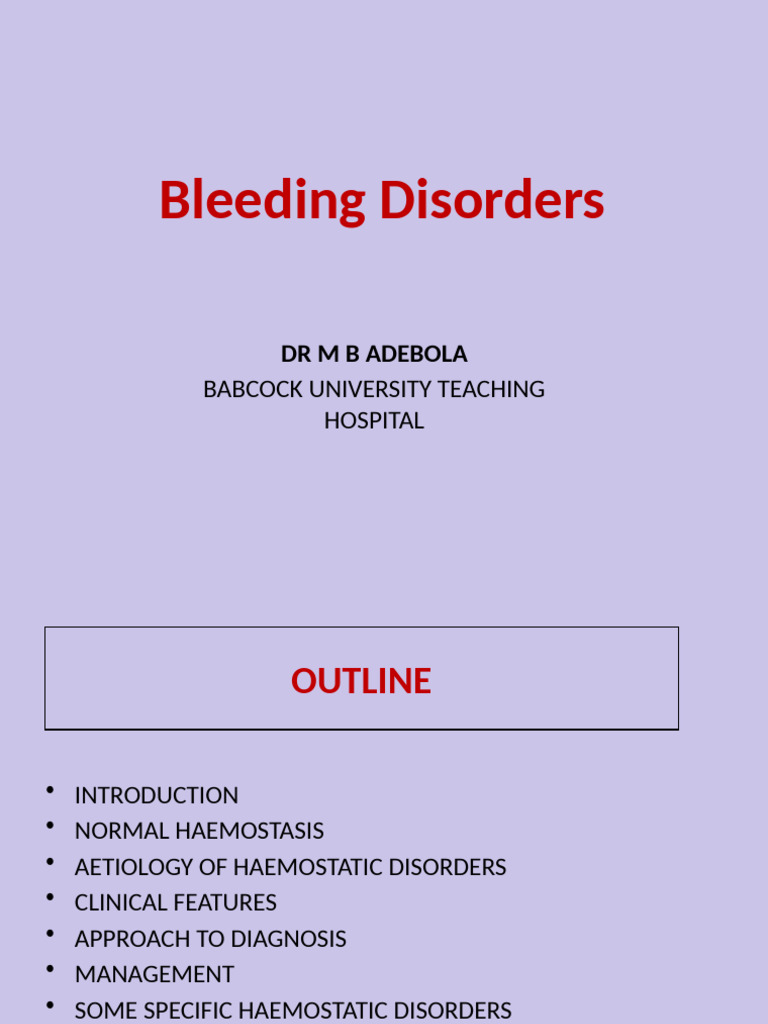Overview of Bleeding Disorders Management | PDF | Coagulation | Hemostasis