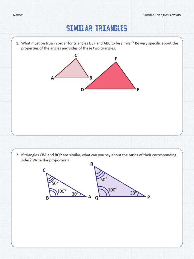 SimilarTriangles Worksheet | PDF