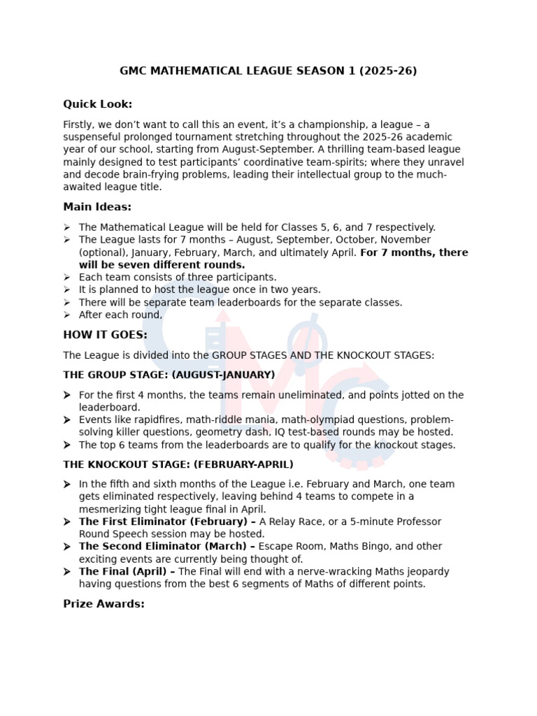 GMC Math League 2025-26 Overview | PDF | Mathematics