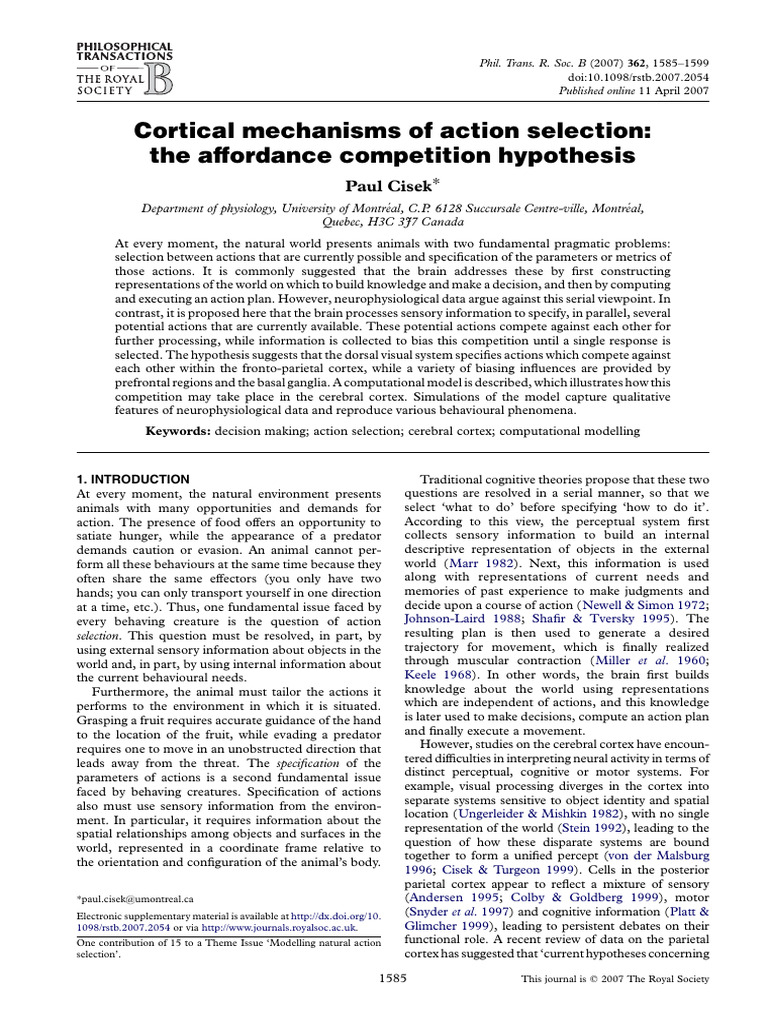 Action Selection in the Brain Explained | PDF | Prefrontal Cortex ...