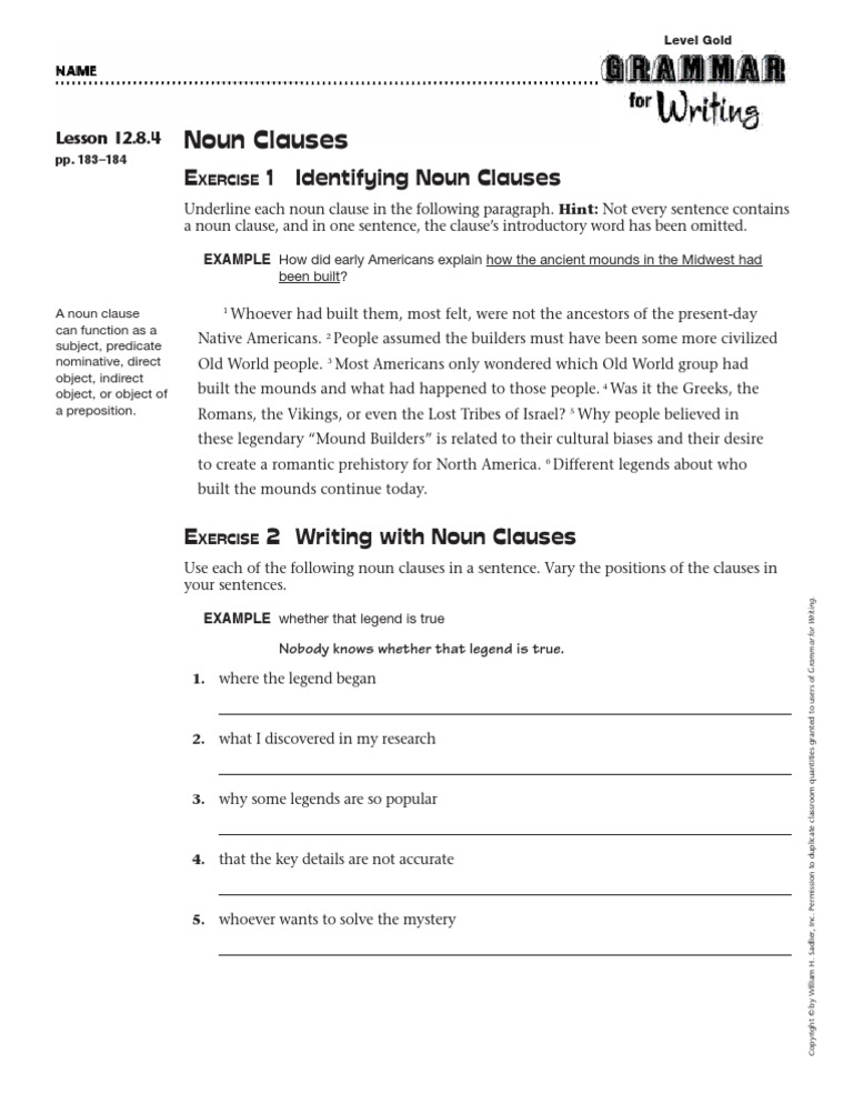 Noun Clauses Exercises Worksheets