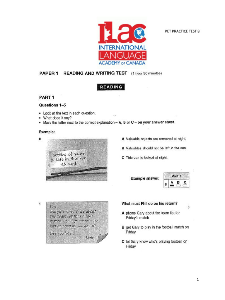 Reading Part 1 | PDF