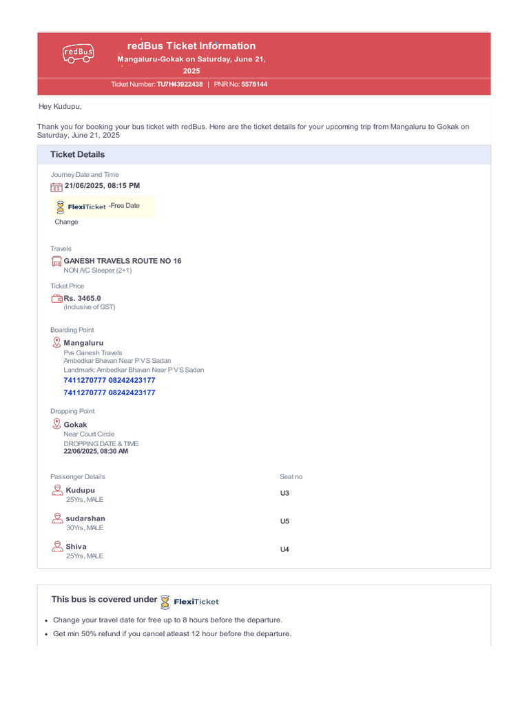 Redbus Ticket Information | PDF