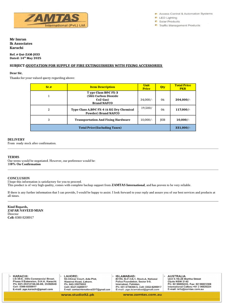 Fire Extinguisher Supply Quotation | PDF