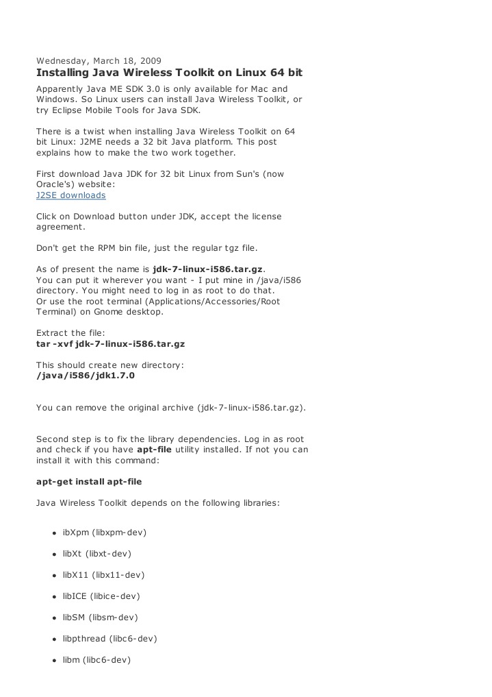 Installing Java Wireless Toolkit On Linux 64 Bit PDF Advanced