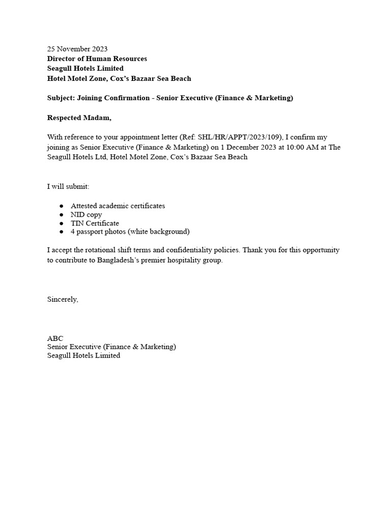 Joining Letter | PDF