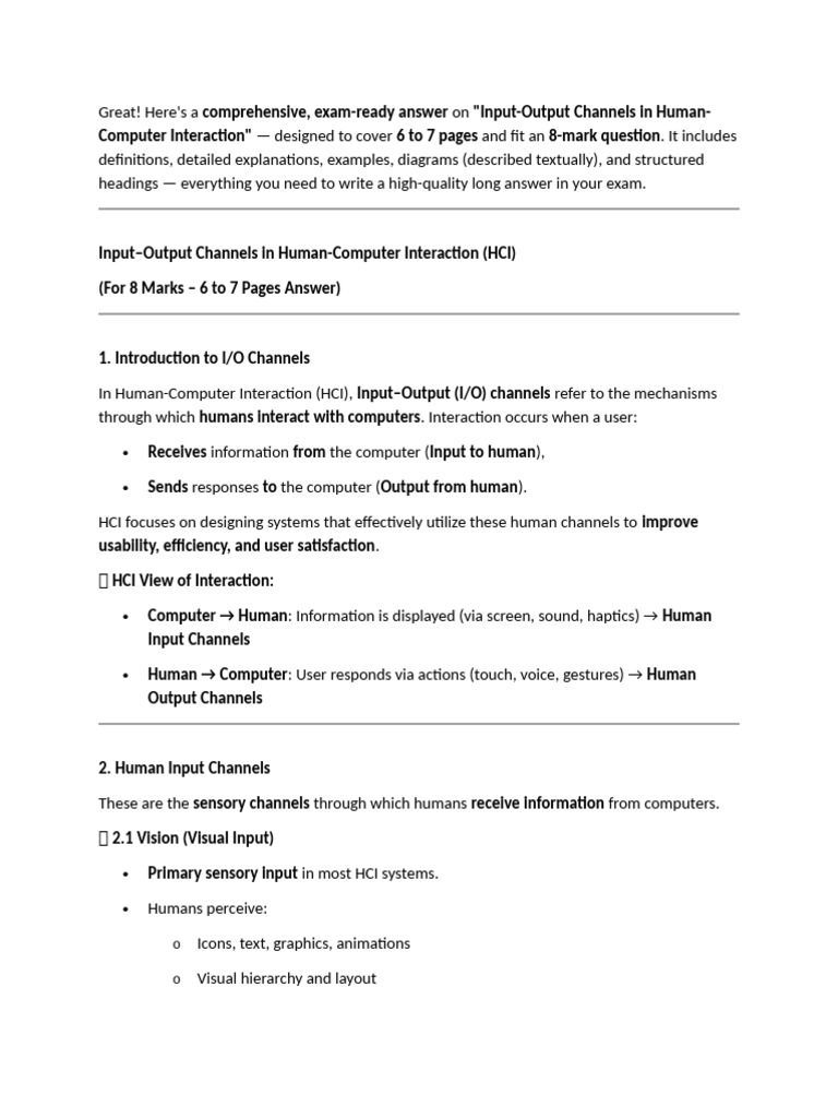 Human Input-Output Channels in HCI | PDF | Human–Computer Interaction ...