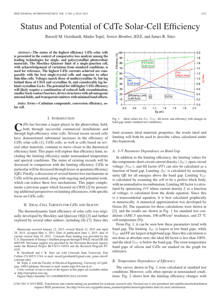 CdTe Solar Cell Efficiency Insights | PDF | Solar Cell | Photovoltaics