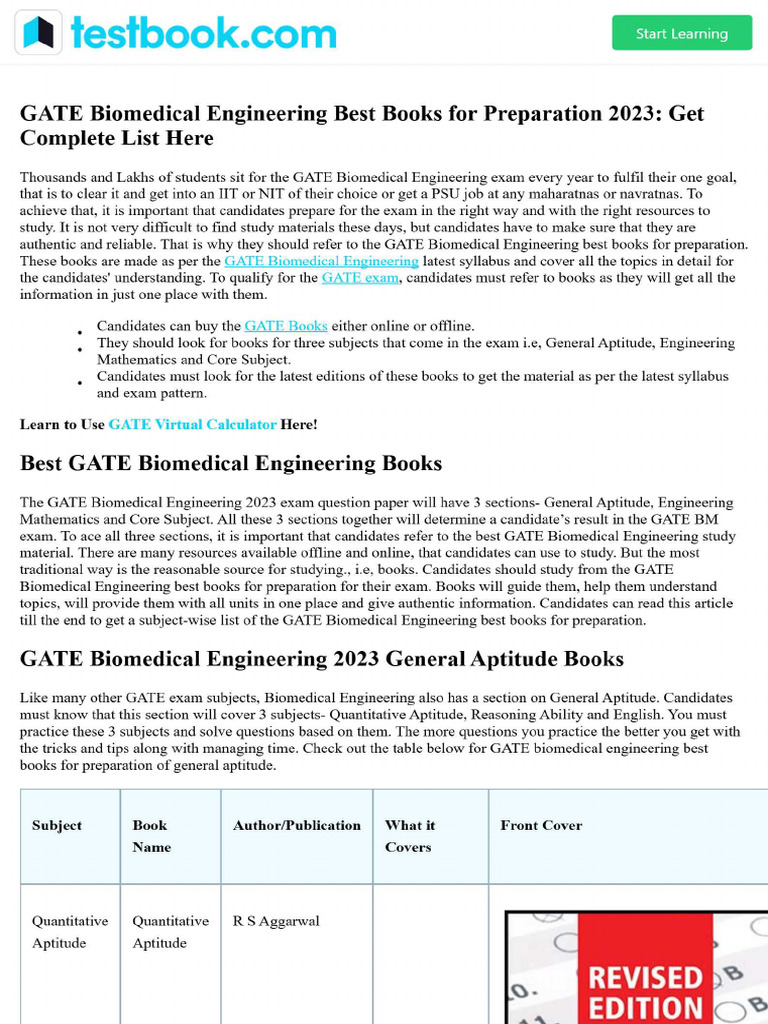 GATE Biomedical Engineering Best Books For Preparation 2023 - Get ...