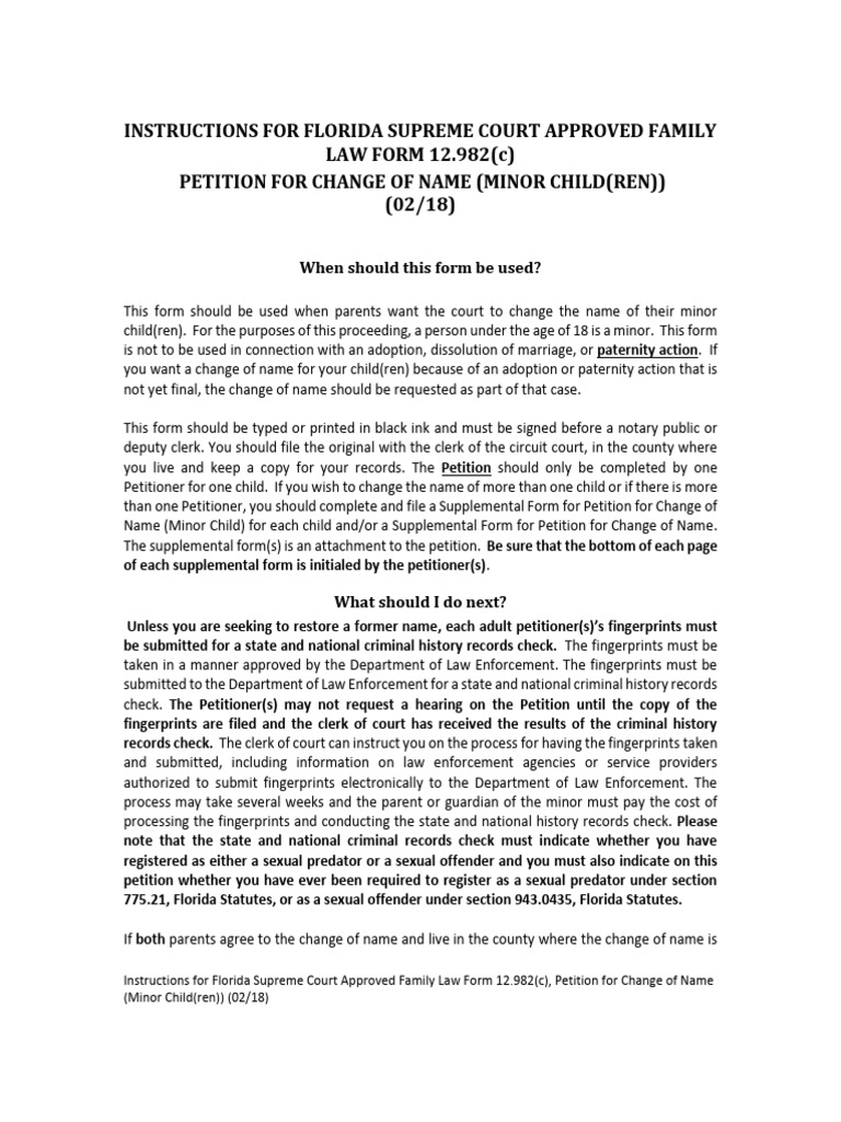 Florida Name Change Petition Guide | PDF | Plea | Nolo Contendere