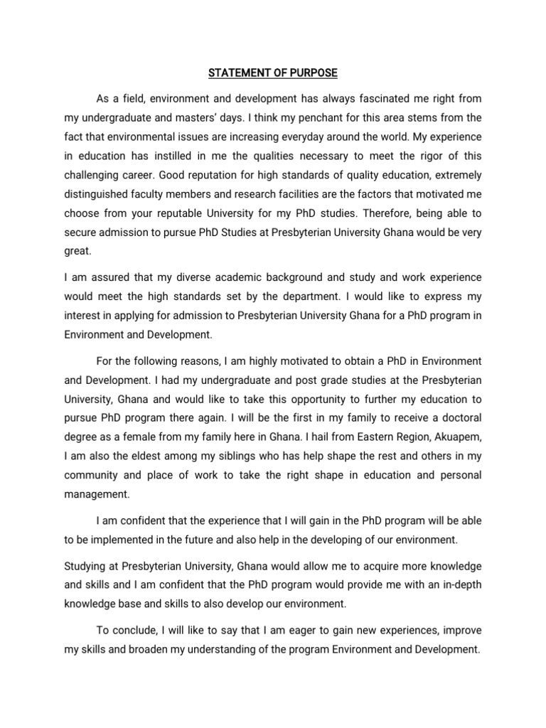 Statement of Purpose | PDF