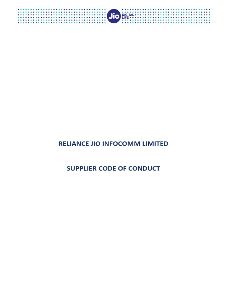 Reliance Jio Supplier Code of Conduct | PDF | Employment | Labour Law
