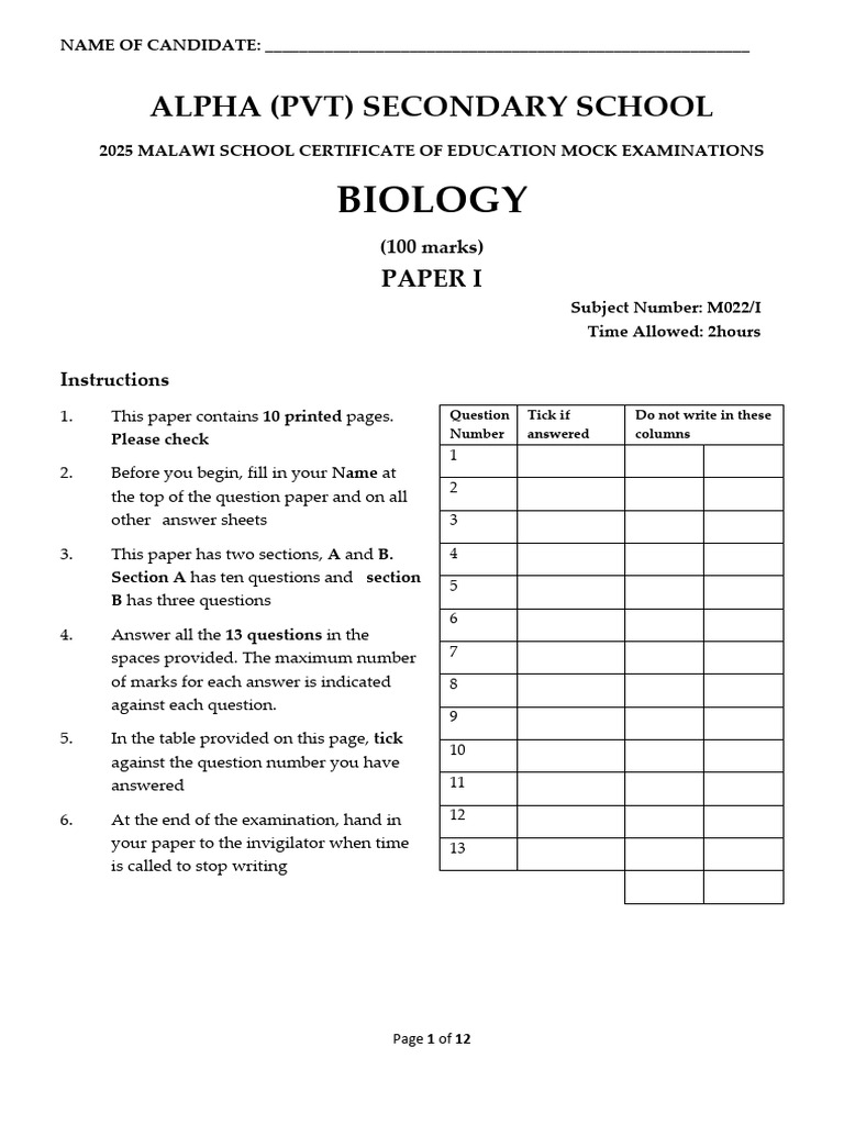 2025 Malawi Biology Mock Exam Paper | PDF | Blood Type | Heart