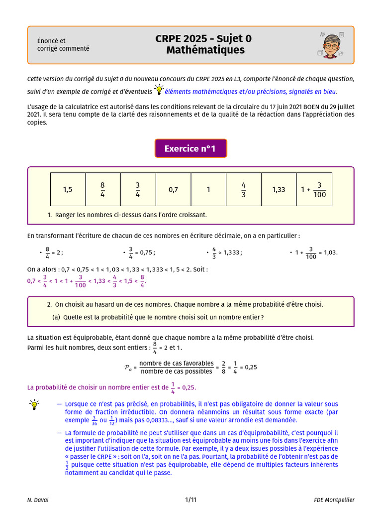Corrigé Sujet 0 CRPE 2025 Maths | PDF | Mathématiques | Mathématiques ...