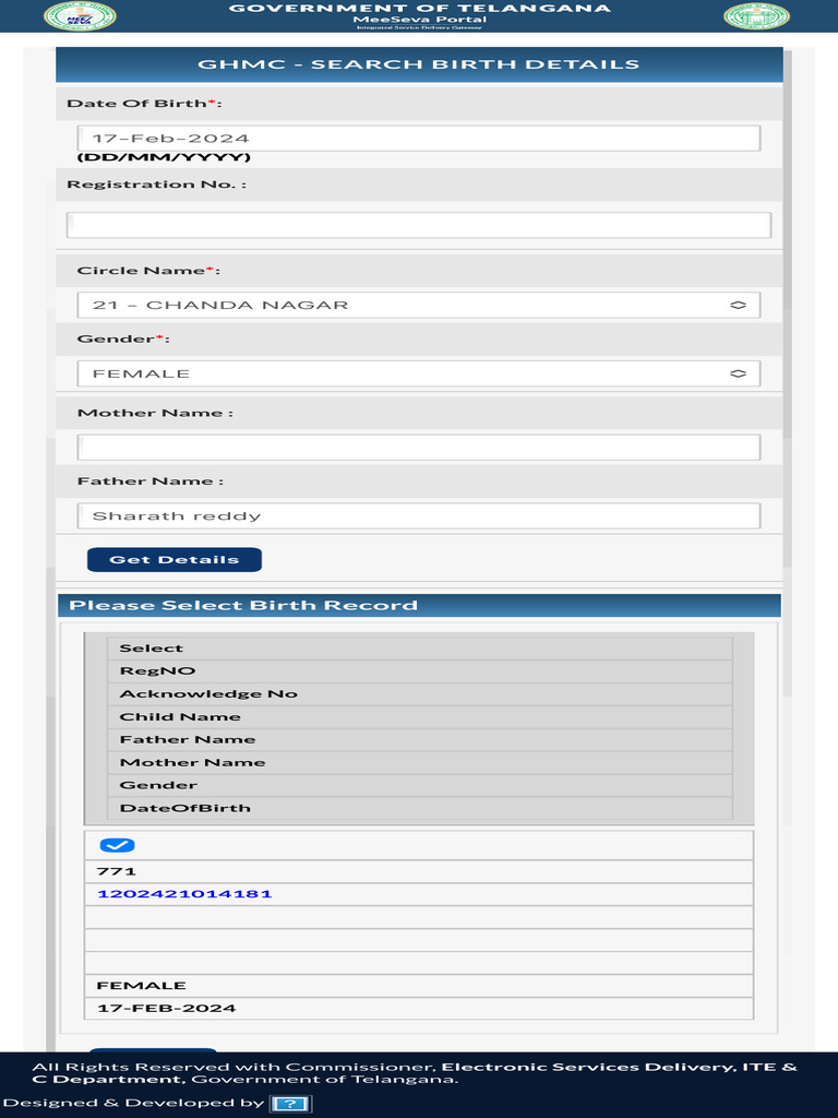 GHMC Birth Certificate Search Guide | PDF