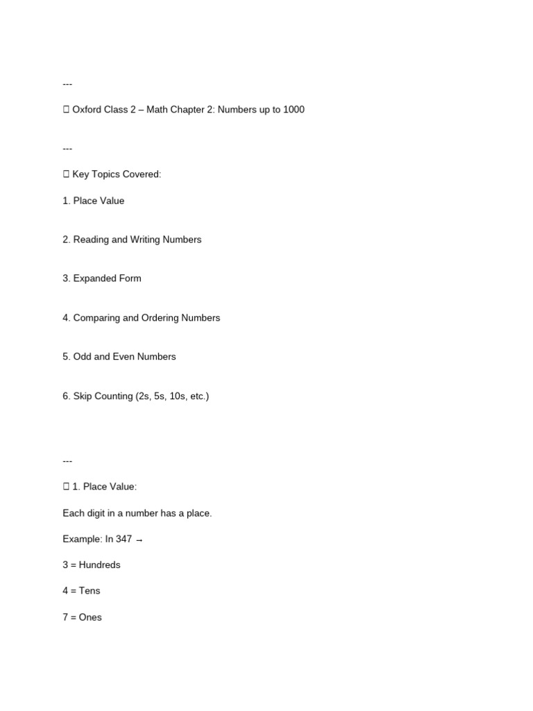 Math Chapter 2: Numbers to 1000 Guide | PDF