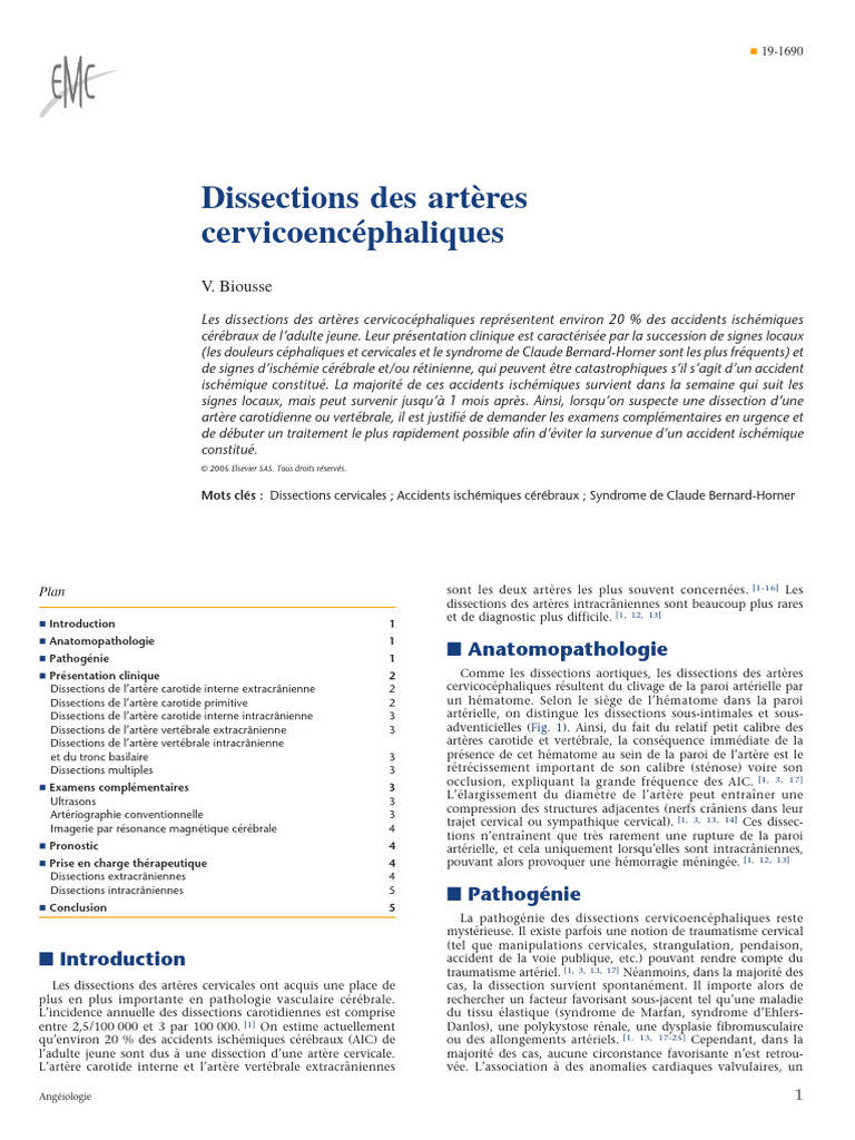 Dissections des artères cervicocéphaliques | PDF | Maladies et troubles ...