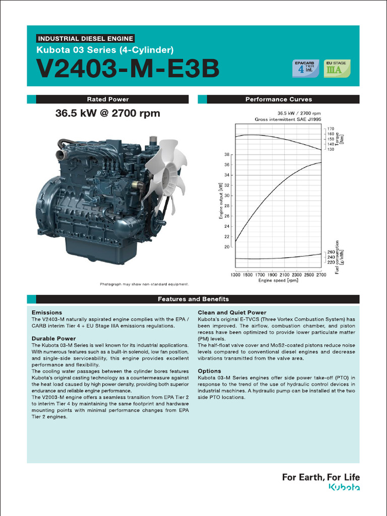 Kubota V2403-M Engine Specifications | PDF | Engines | Horsepower