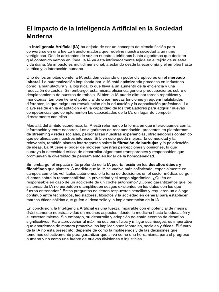 Impacto de la IA en la Sociedad Actual | PDF | Inteligencia artificial ...